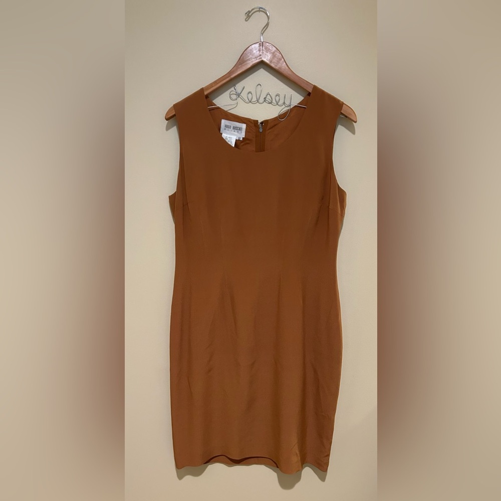 Hugo Buscati Milano Sleeveless Rust Brown 100% Silk Dress Size 12